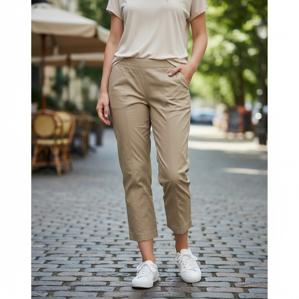 Liz Claiborne‎ Jackie Tan Khaki Side Zip Ankle Pants Petite 14P Cropped Chino
